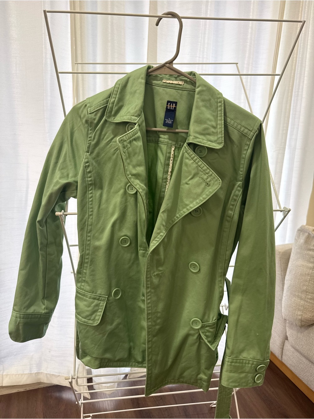 GAP Womens Light Green Double-Breasted Trench Coat
